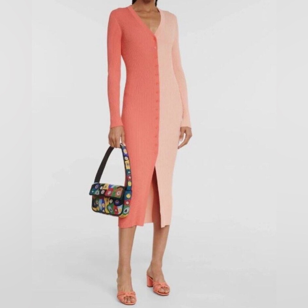 STAUD Colorblock Long Sleeve Dress